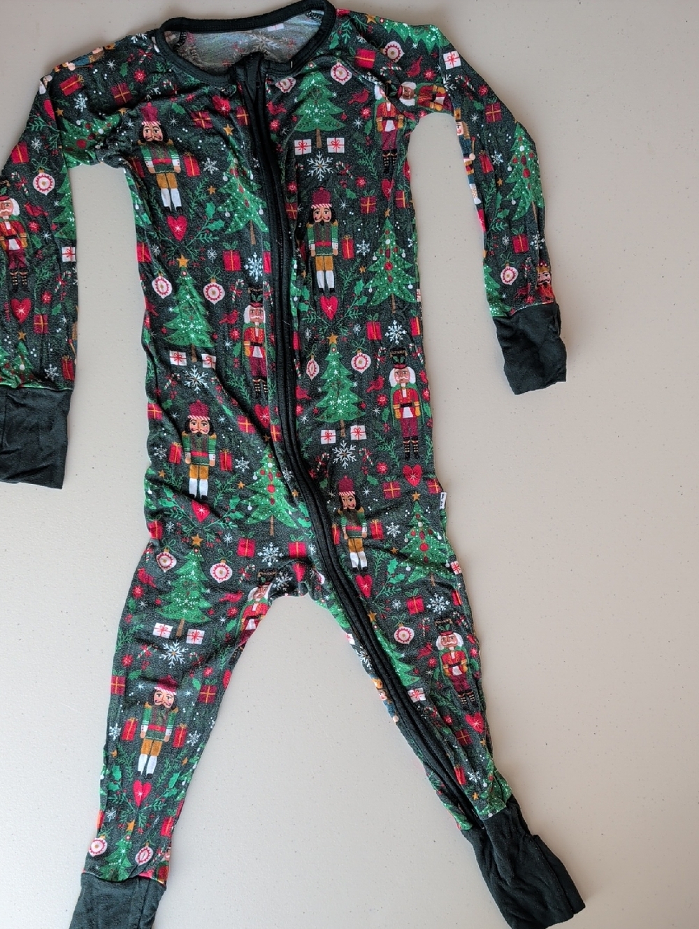 Little Sleepies Green Nutcracker & Tree Holiday One-Piece Footie Pajamas